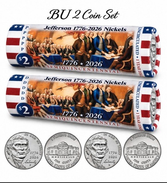 2026 Jefferson Nickel 2-Coin Set P&D BU semiquincentennial 250th Anniversary