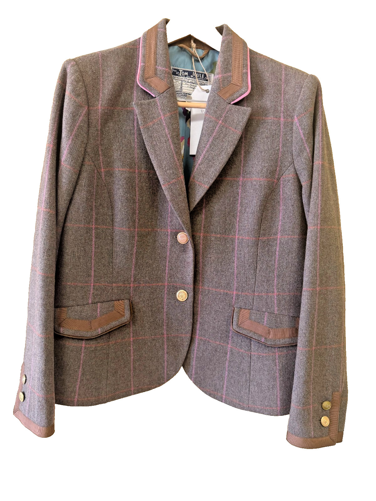 Joules Tweed Brown with Pink Overcheck US14 UK18 Joules Tweed Brown with Pink Overcheck US14 UK18