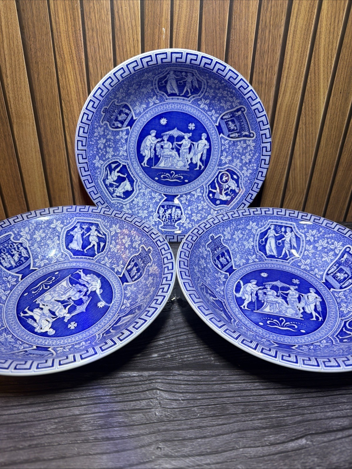 Set Of 3 Spode The Blue Room Collection Greek Cereal Soup Bowls 8\