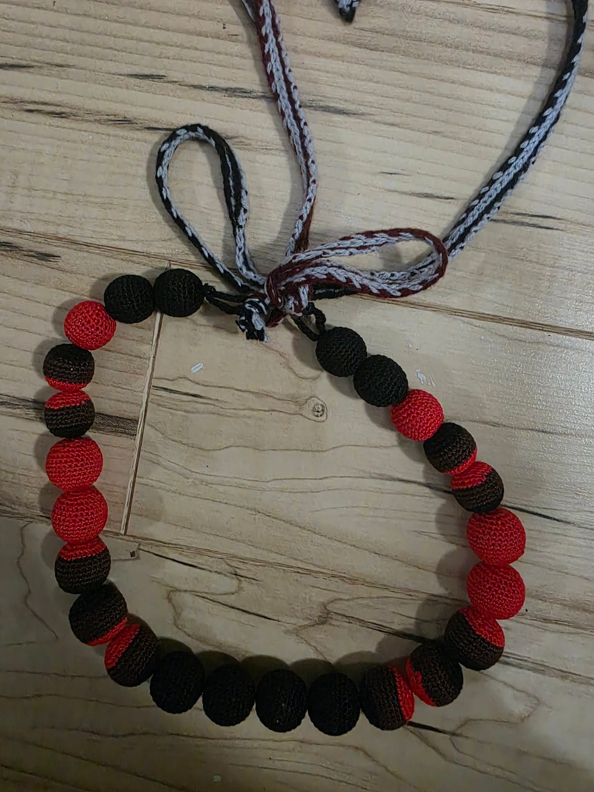 Prada Black Red Macramé Crochet Bead Necklace