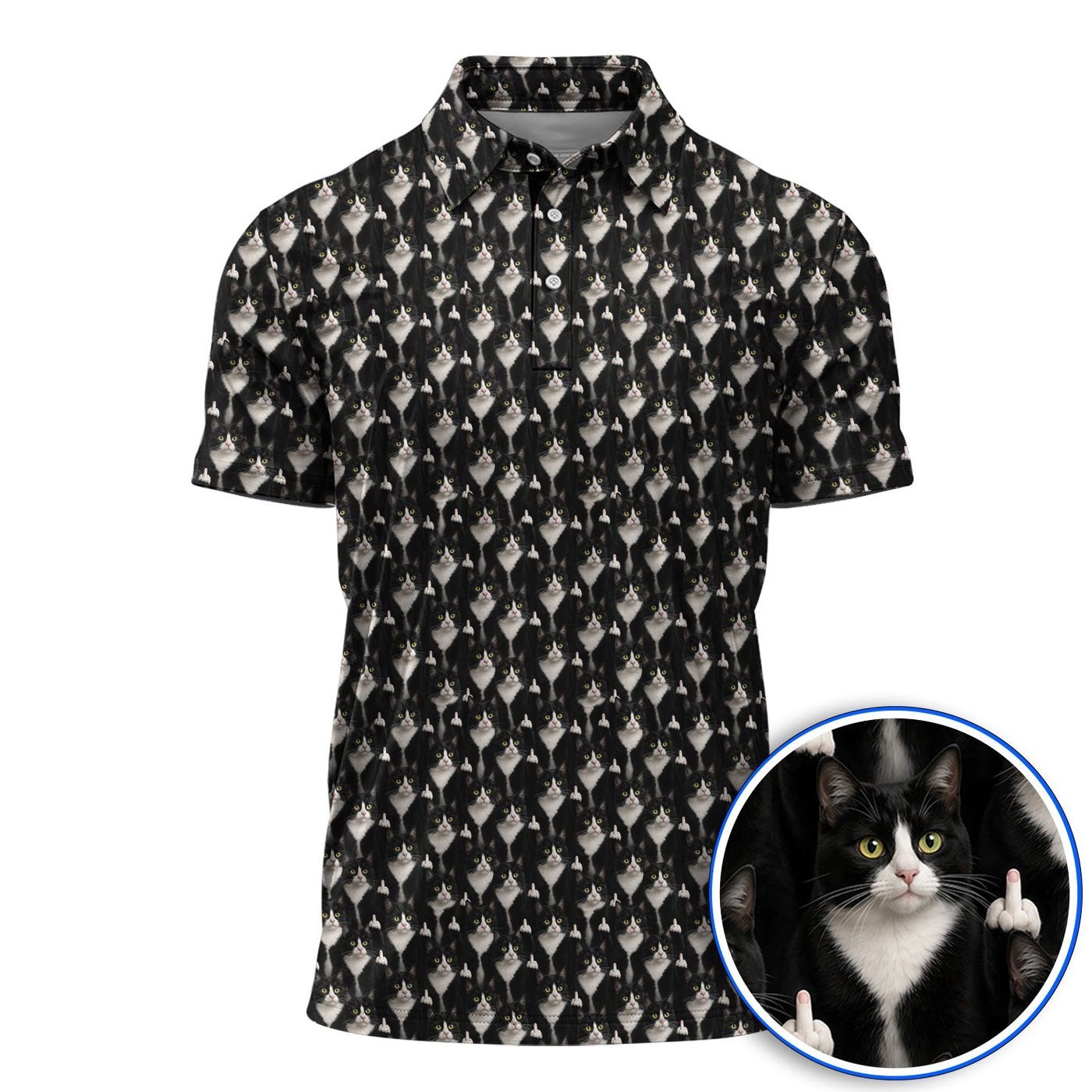 Funny Tuxedo Cat Golf Polo, Black White Cat Pattern Shirt, Cat Dad Golf Gift Men