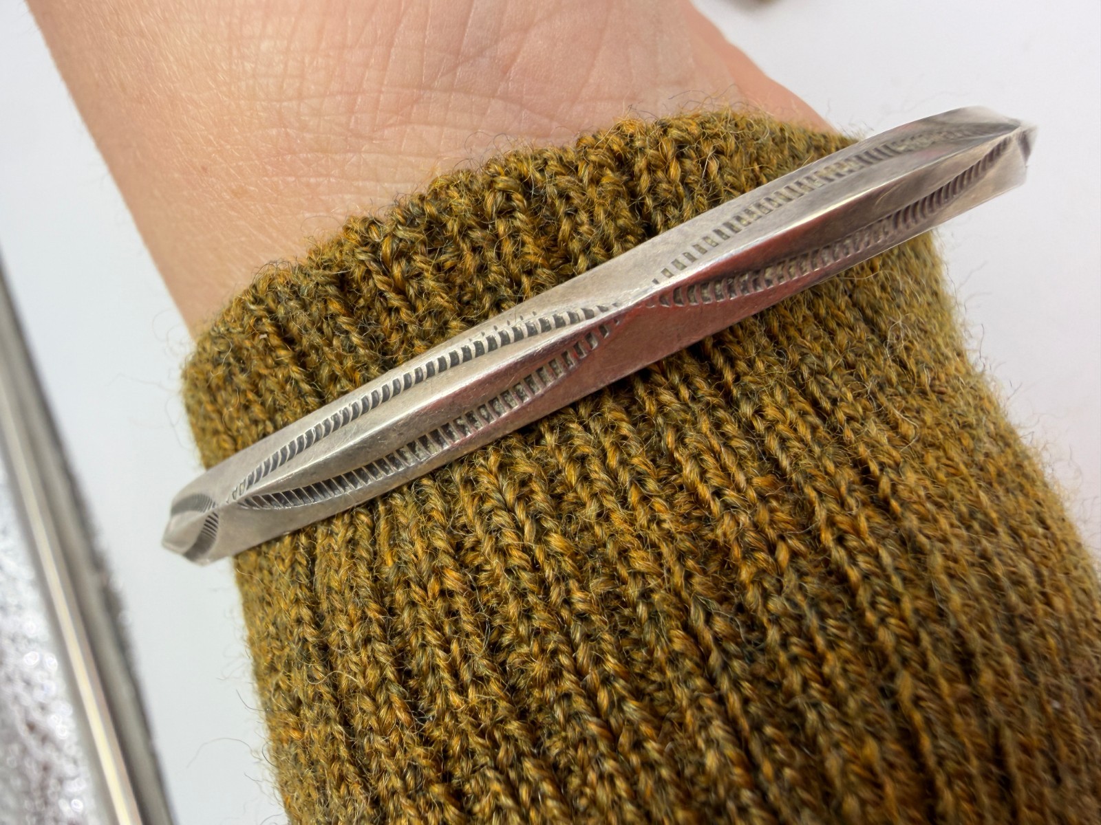 Native American Sterling Bracelet Bangle Signed Stamped Bevel 8 Inches