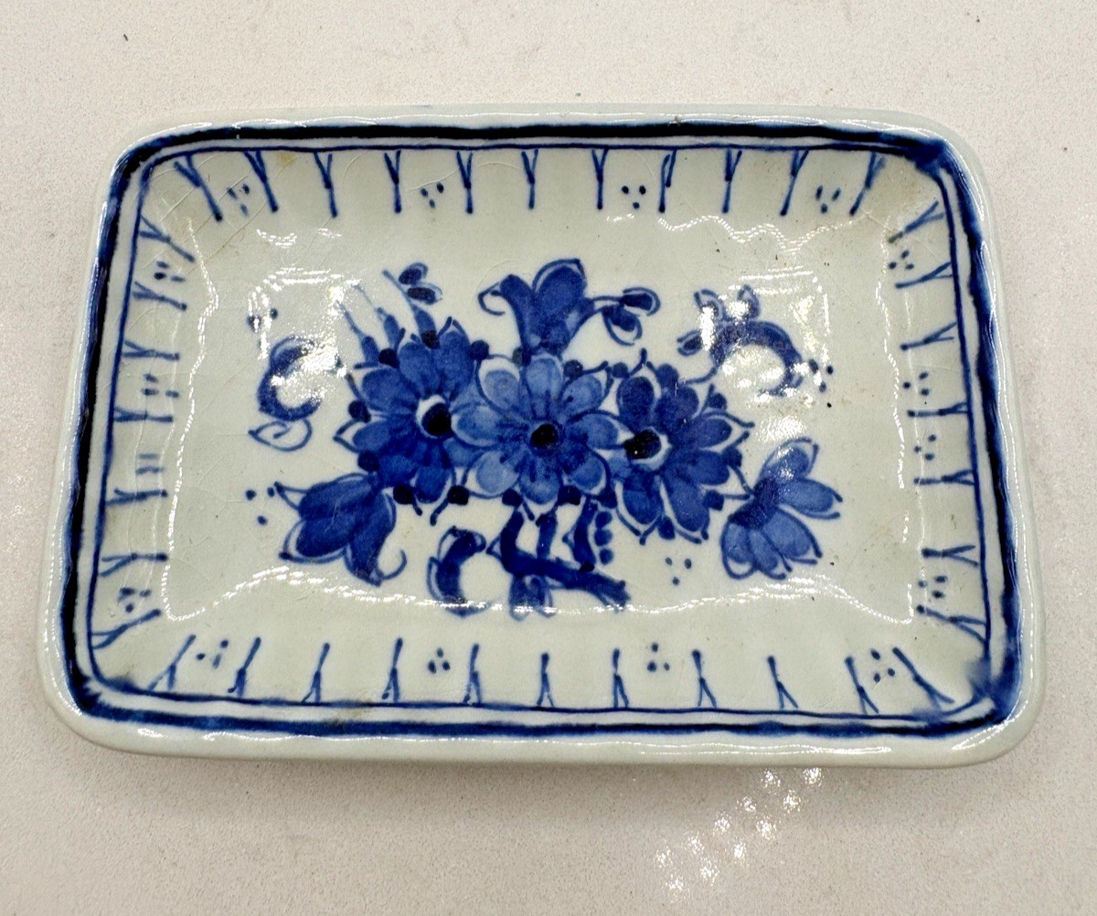 Vintage Royal Delft Small Blue White Floral Tray Signed CH Handmade Trinket Dish