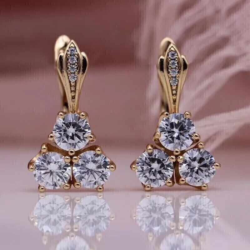 Round Cut Simulated Diamond Stunning Drop Dangle Earring 14K Yellow Gold Plated