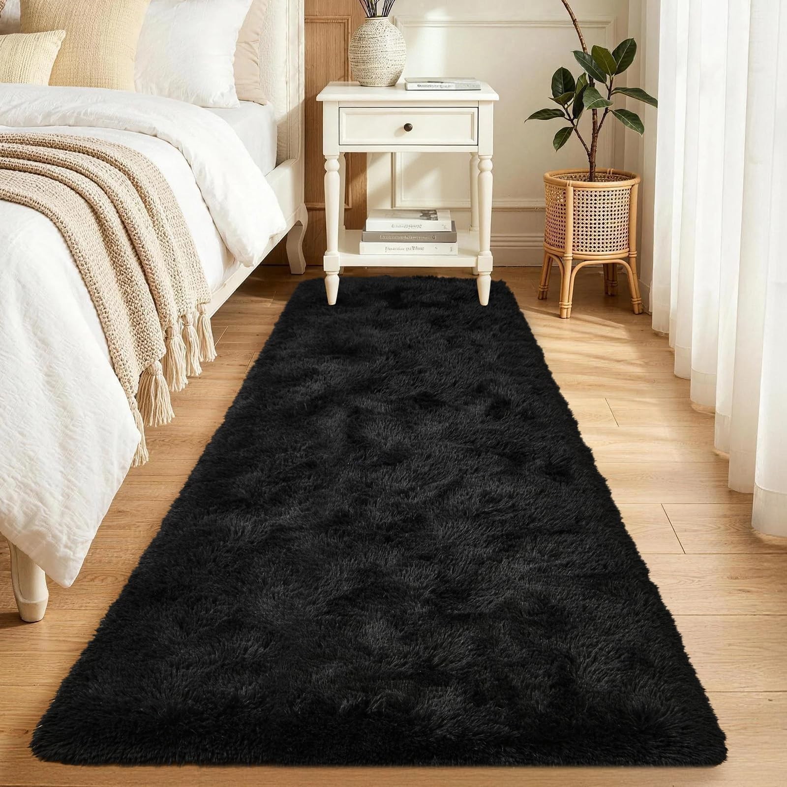 2x6 Black Fluffy Soft Runner Rug NonSlip for Bedroom Dorm Hallway 2x6 Black Fluffy Soft Runner Rug NonSlip for Bedroom Dorm Hallway