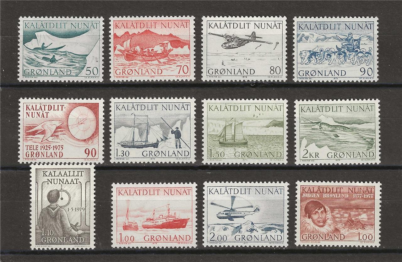 Greenland 1963-76 variety 12 stamps MNH Greenland 1963-76 variety 12 stamps MNH