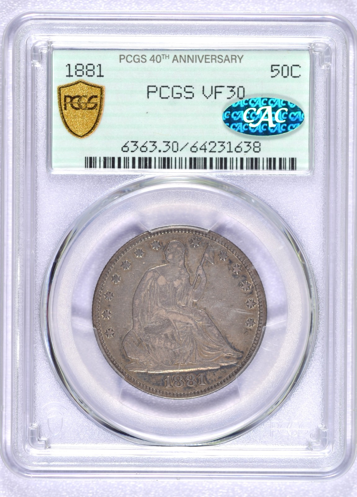 1881 SEATED LIBERTY HALF DOLLAR PCGS VF30 CAC BEAUTIFUL ORIGINAL