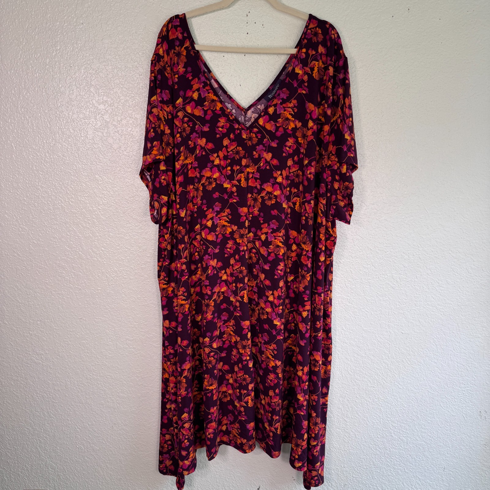 Roamans Dress Womens 5X Petite Floral Flowy Swing Stretch Travel Fall Plus Size