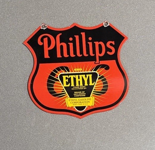 VINTAGE 12” PHILLIPS ROUTE 66 ETHYL PORCELAIN SIGN CAR GAS OIL TRUCK MOTORCYCLE VINTAGE 12” PHILLIPS ROUTE 66 ETHYL PORCELAIN SIGN CAR GAS OIL TRUCK MOTORCYCLE