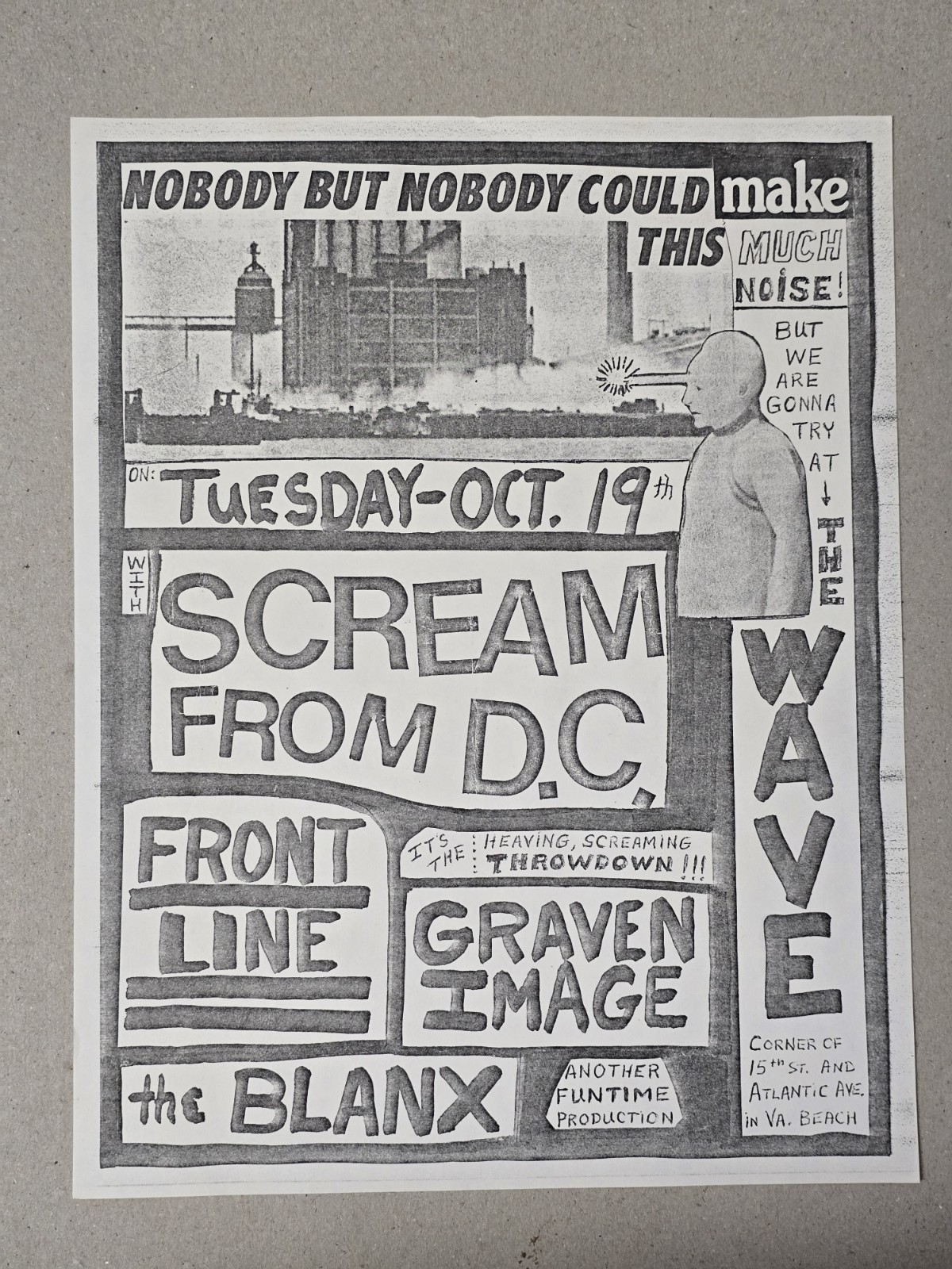 Vtg punk hardcore flyer - Scream, Front Line, Graven Image, The Blanx 8.5x11 