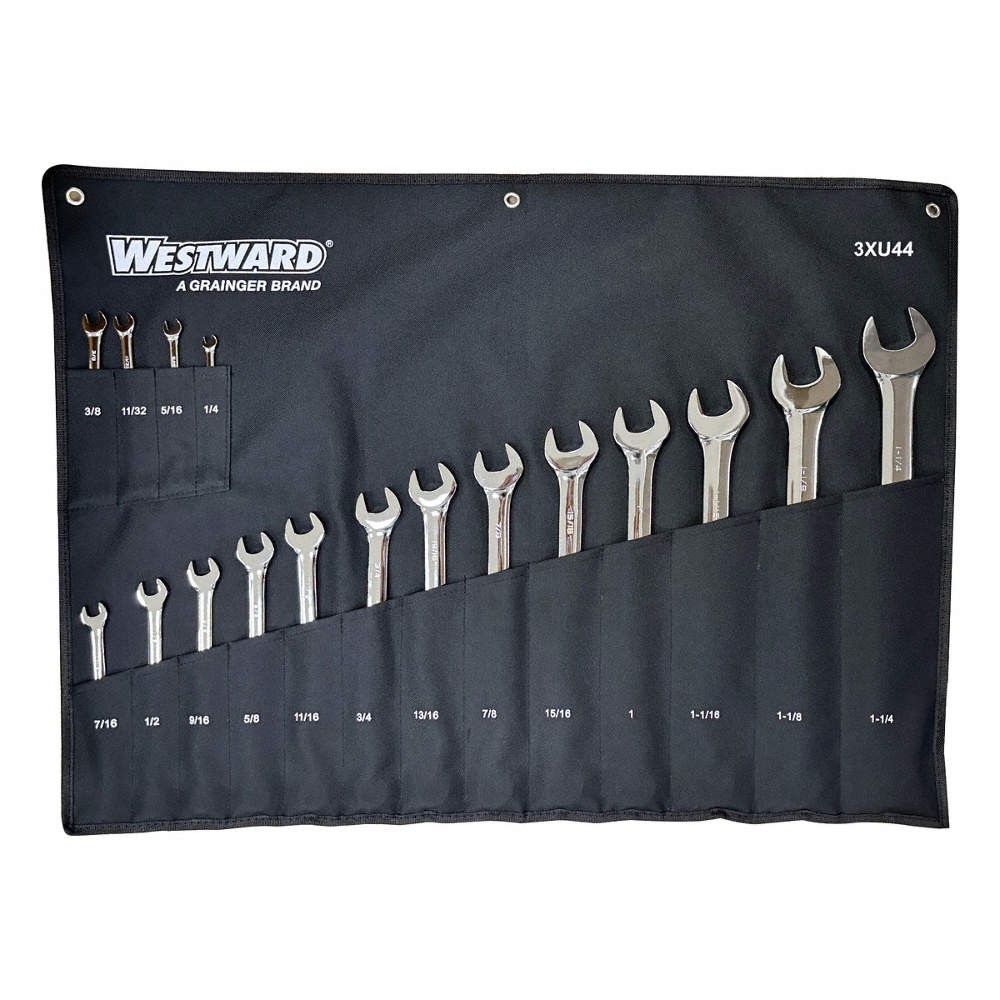 WESTWARD 3XU44 Combo Wrench St,Steel,Full Polish,Offset 3XU44