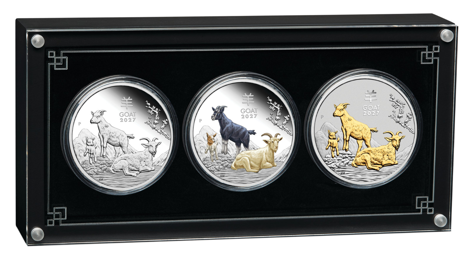 2027 LUNAR SERIES-3 YEAR OF THE Goat 1oz SILVER TRIO $1 3-coin Set 3oz-total