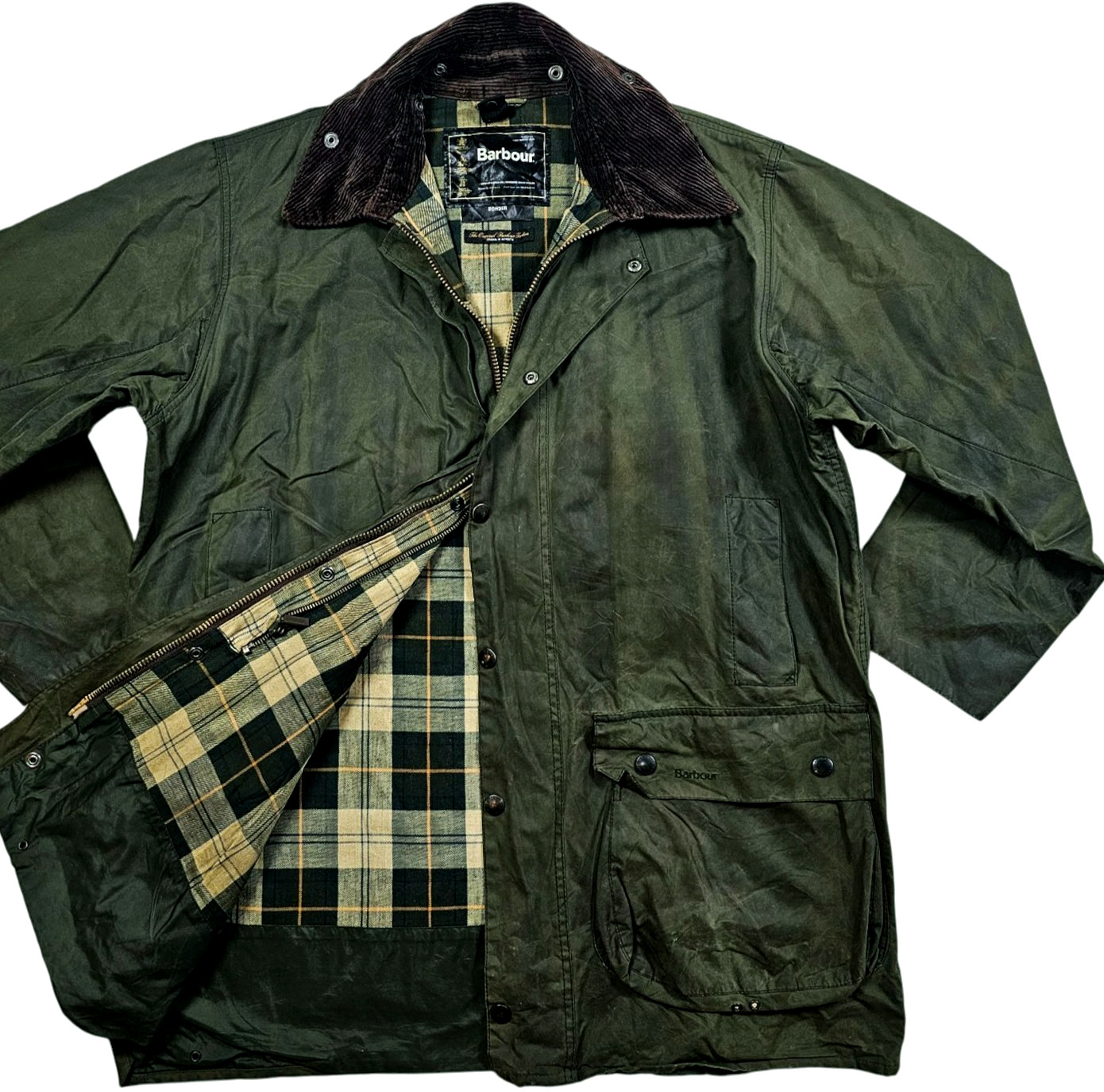 *HOT VTG Men\'s BARBOUR @ BORDER PARKA WAXED LINED SAGE GREEN COAT Jacket C44 XL