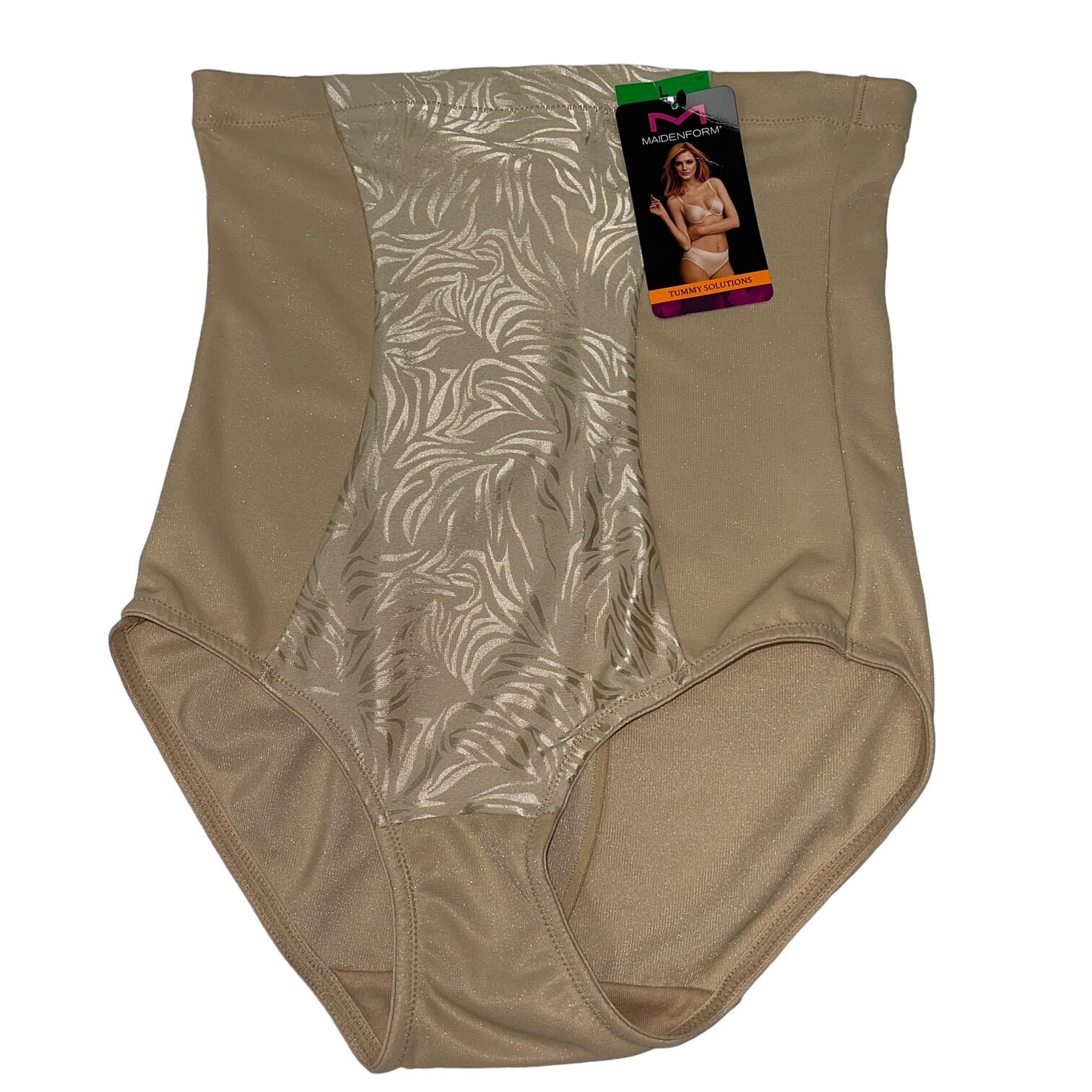 Maidenform Brief Shaper Beige Black Hi Waist Hi Cut Ultra Firm Tummy Toner 83061