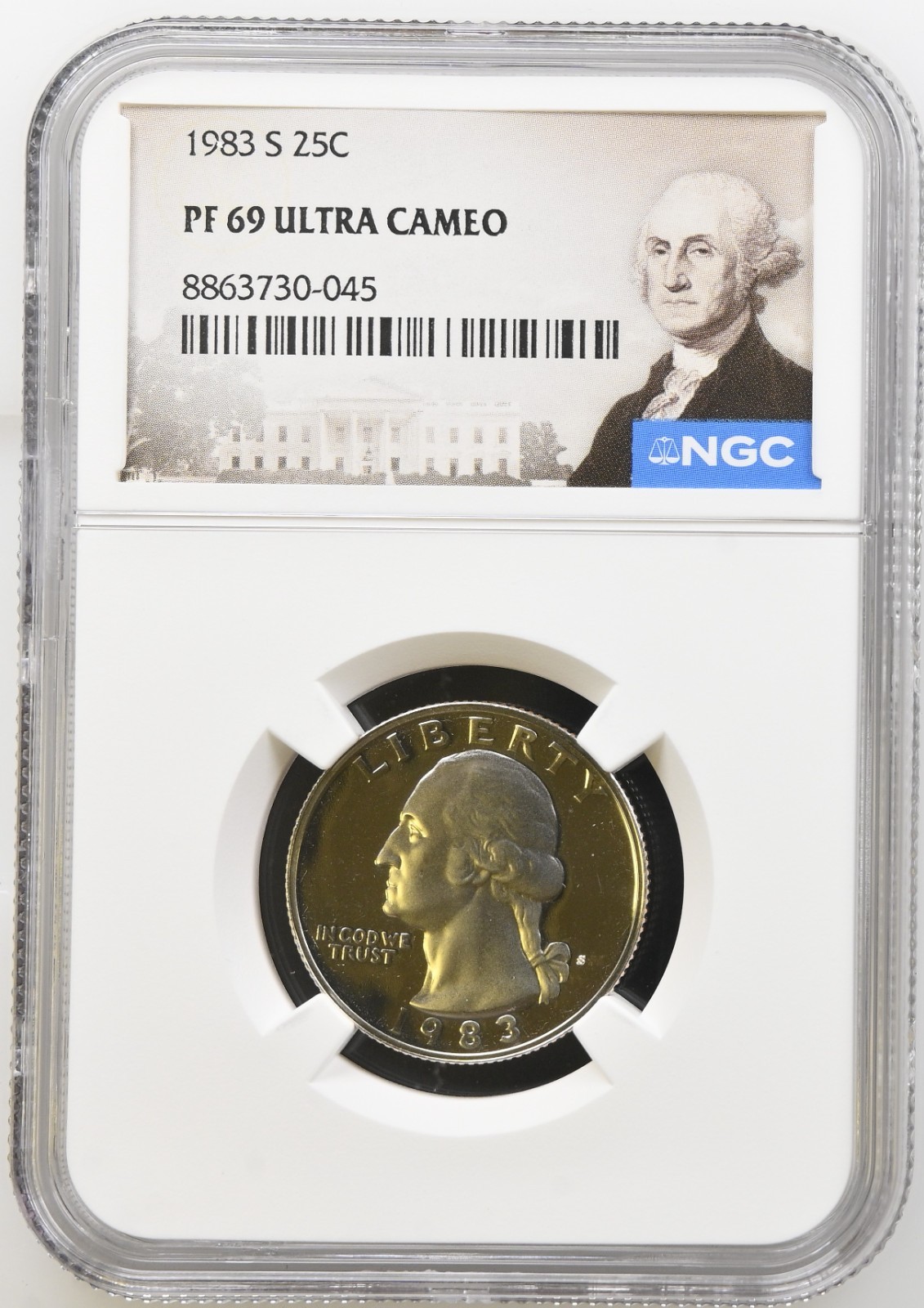 1983 S Proof Washington Quarter Graded NGC PF-69 UCAM w/ G. Washington Label