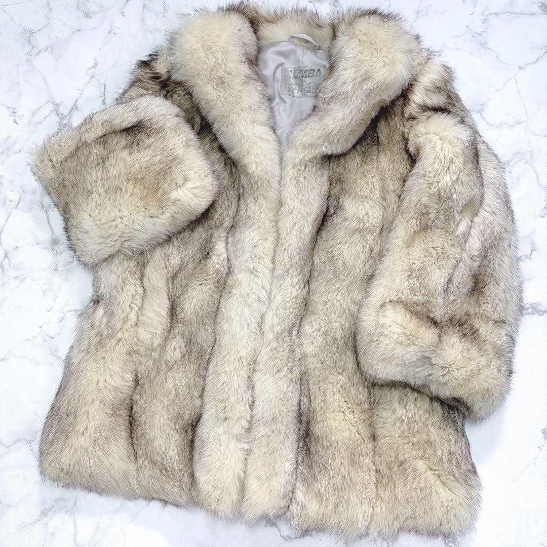 Authentic EMBA Blue Fox Real Fur Volume Jacket Pre Owned Very Good Condition