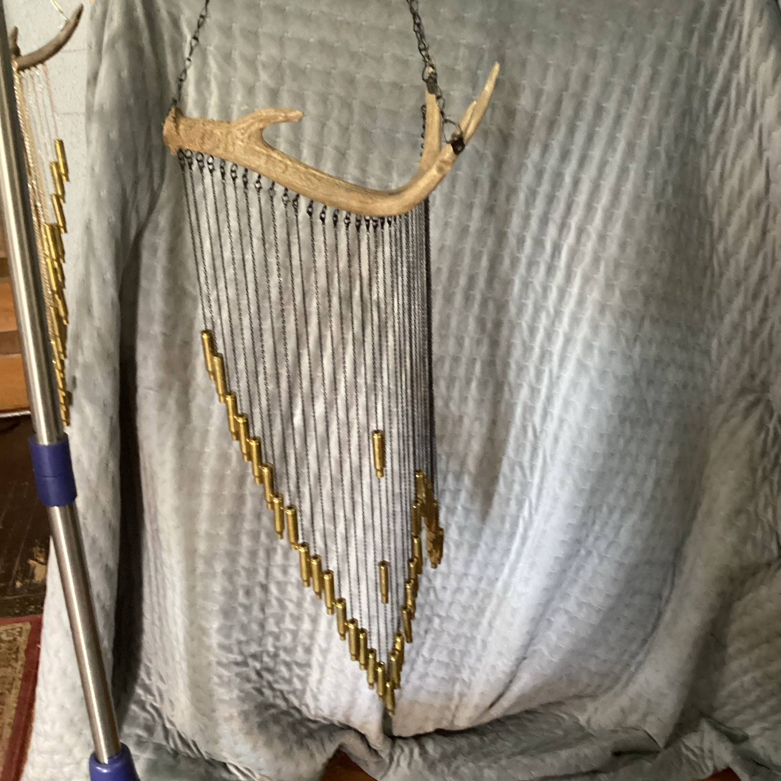 Deer Antler Wind Chime Metal Chains Gold Tube Chimes Bone/Antler Metal