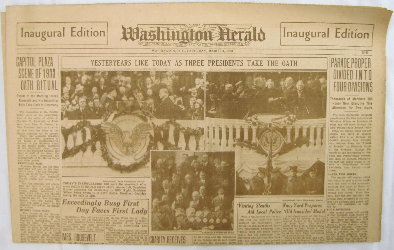 Vintage 1933 FDR President Franklin D. Roosevelt Inauguration Newspaper Vintage 1933 FDR President Franklin D. Roosevelt Inauguration Newspaper