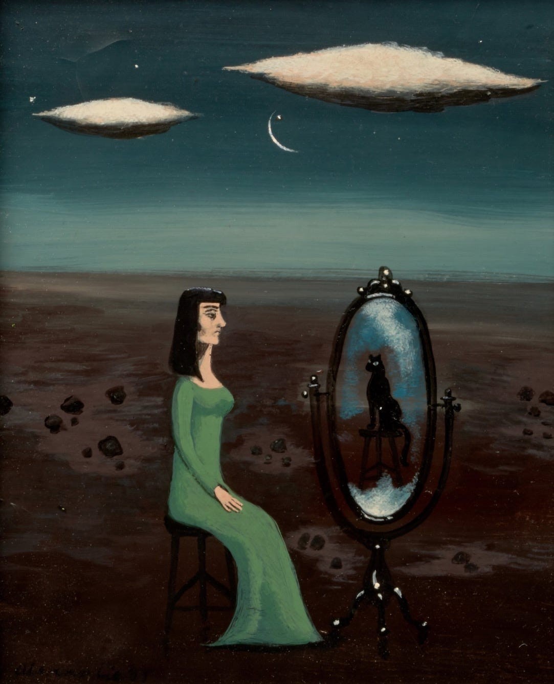 Gertrude Abercrombie (Handmade) Signed Oil Painting on Canvas 11x9 Surrealism ..