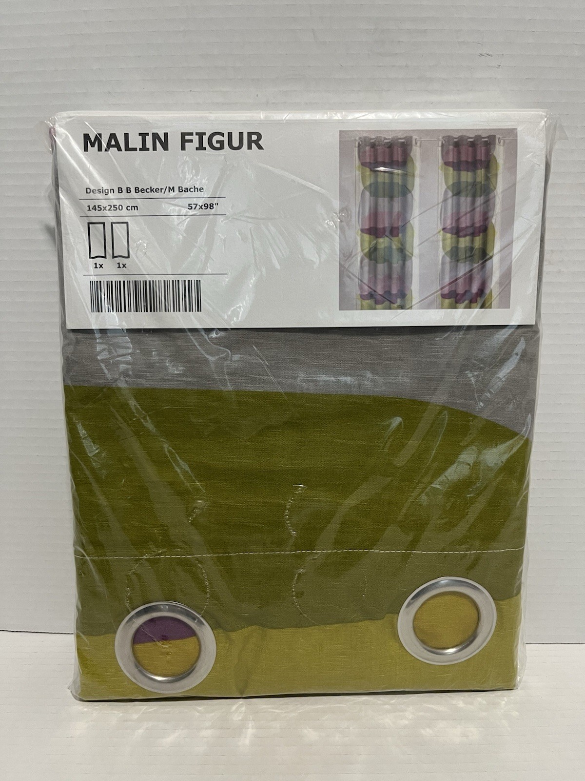 Set of 2 IKEA Malin Figur Geometric Green Purple Curtain Panels 57x98” Linen NEW Set of 2 IKEA Malin Figur Geometric Green Purple Curtain Panels 57x98” Linen NEW