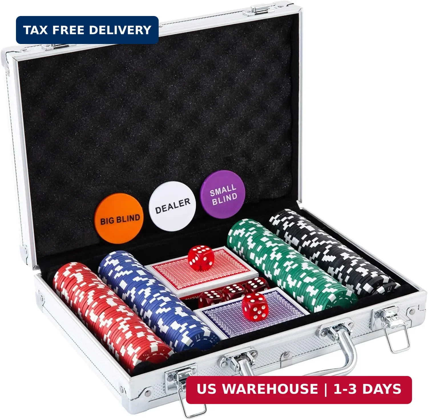 Poker Chip Set - 200PCS Poker Chips with Aluminum Case, 11.5 Gram Chips for Texa
