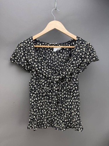 Reformation Womens Black/White Floral Print Short Sleeve Top Size M