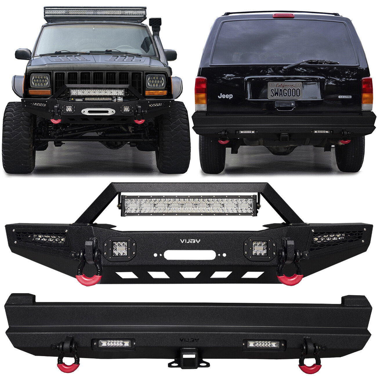 Vijay Fit 1984-2001 Cherokee XJ Front or Rear Bumper with LED Lights and D-Rings