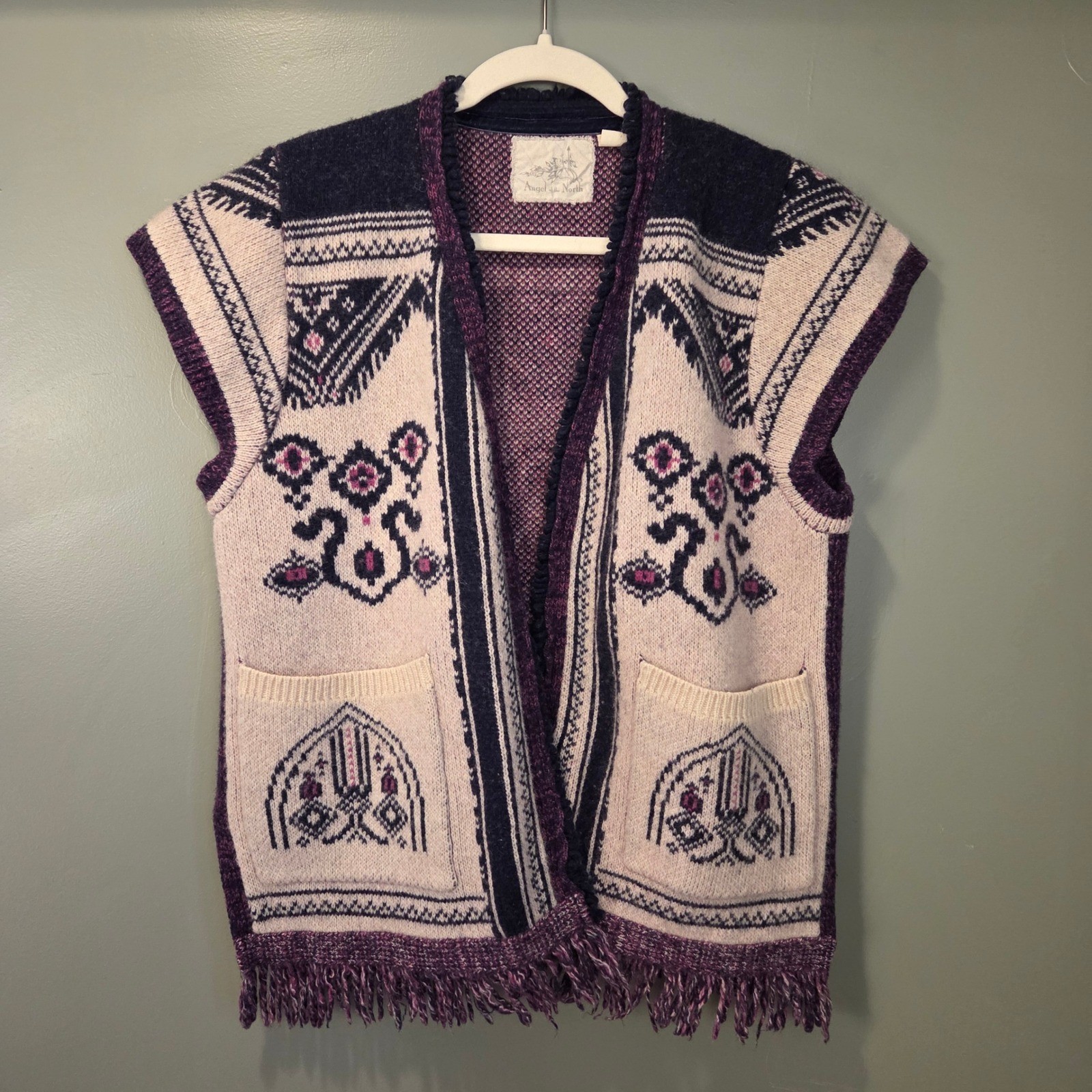 Anthropologie Angel of the North Wool Open Front Cap Sleeve Cardigan Fringe M/L