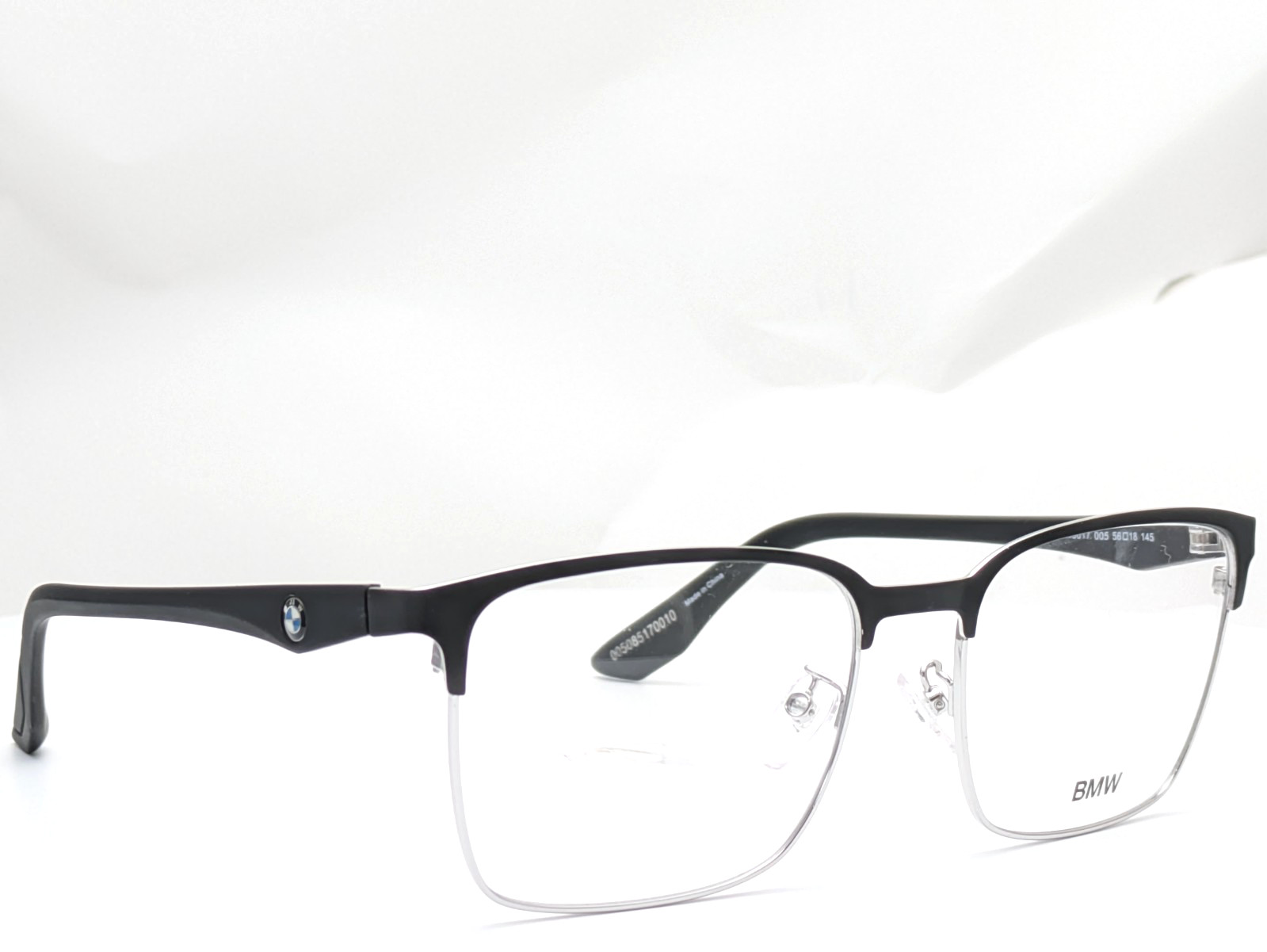 BMW BW5017 005 Black Silver Men\'s Eyeglasses Frames 56-18-145