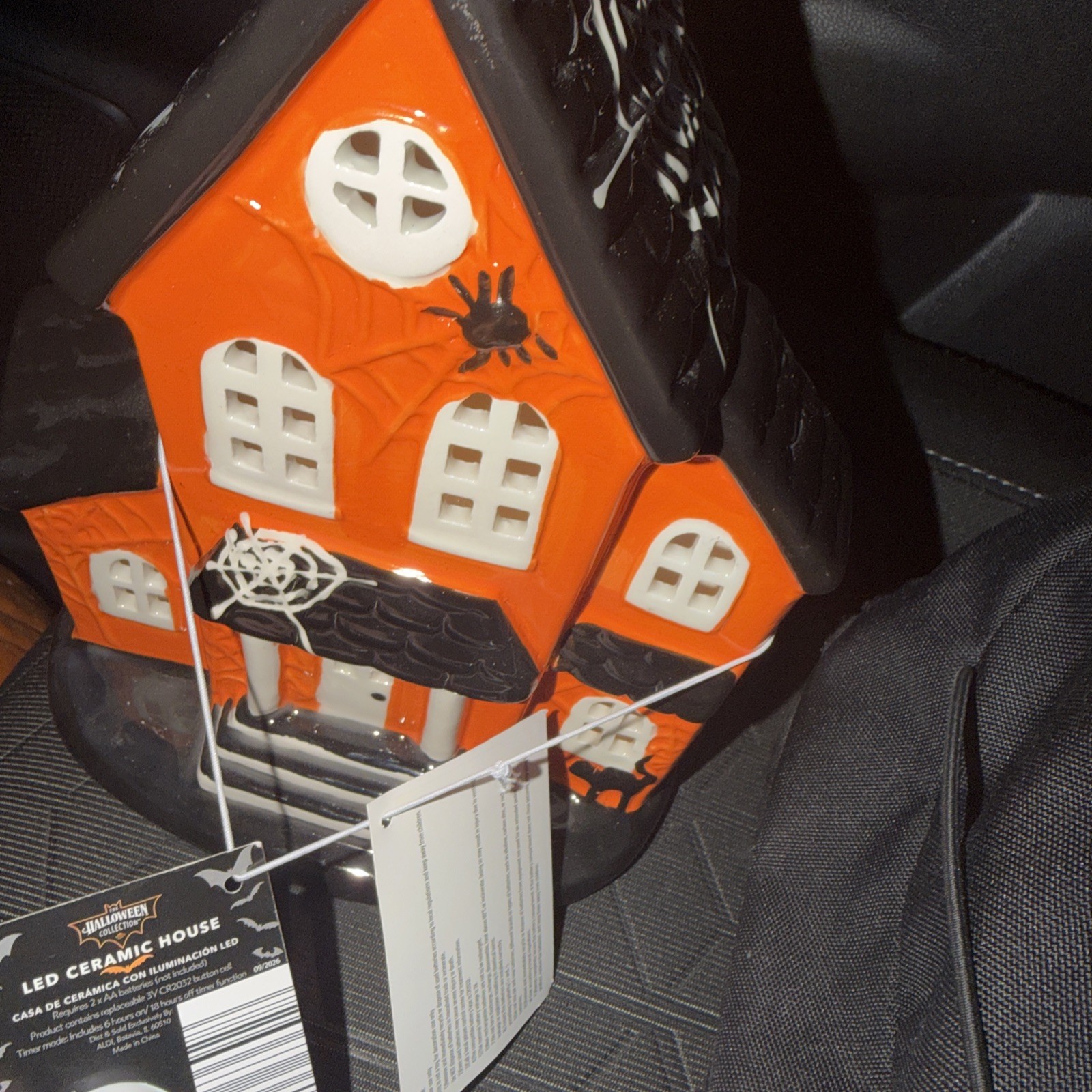 Lighted Ceramic Halloween Haunted House LED Orange Spooky Village Shiny Decor