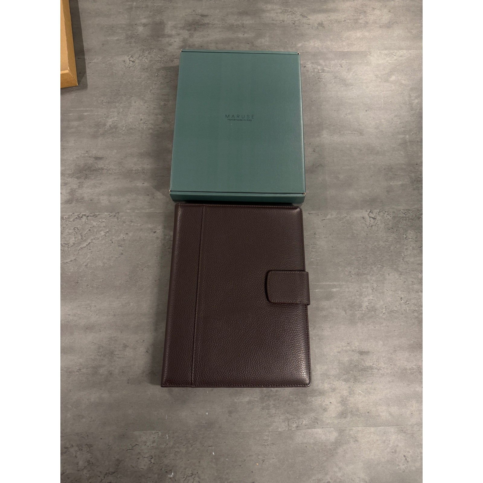 Maruse Leather Portfolio Handmade in Italy Dark Brown Pebbled Grained Business