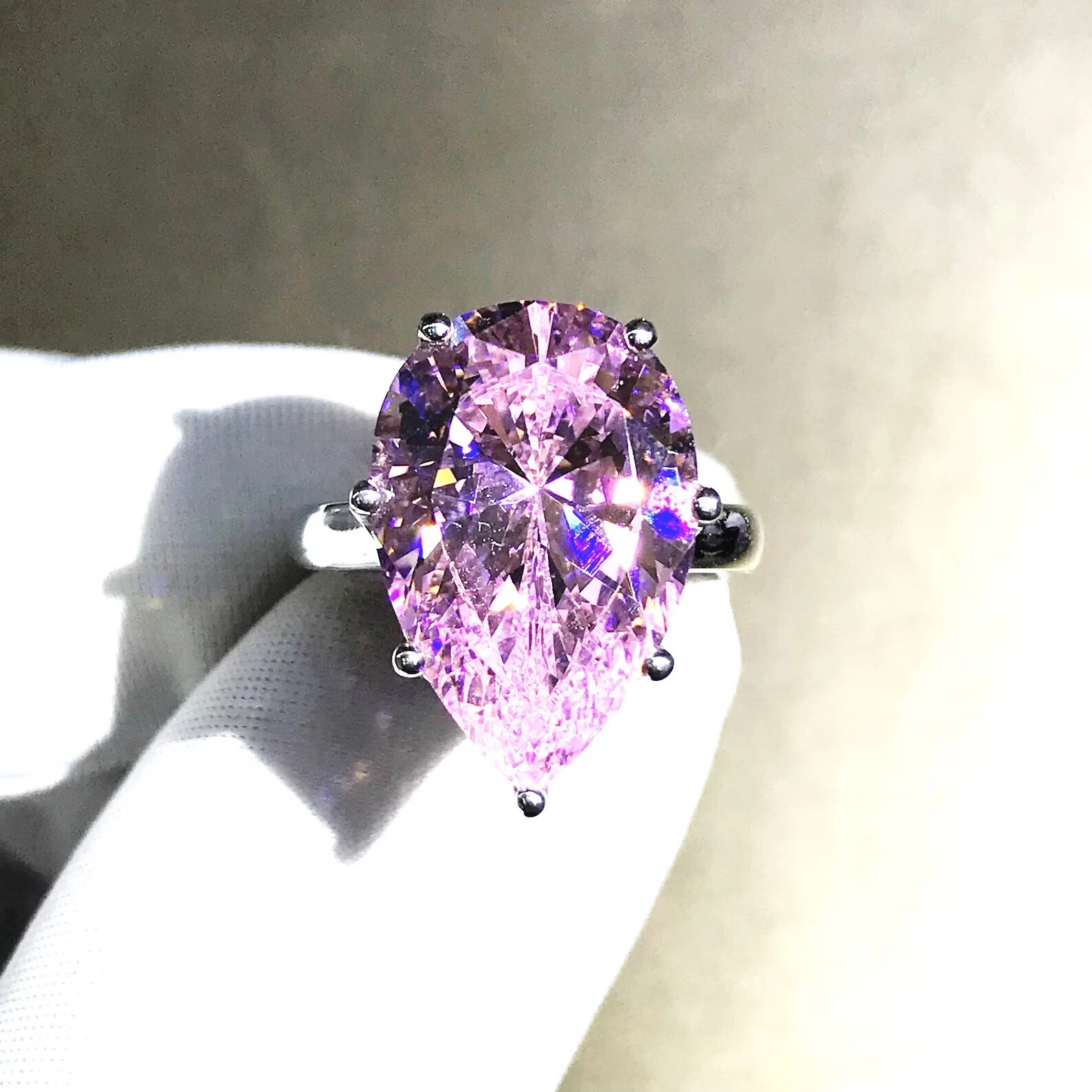 4.09 Ct Pear Cut Natural Pink Sapphire Diamond Ring 14K Solid White Gold