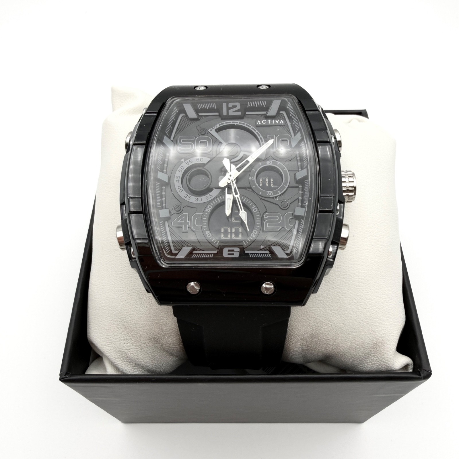 NEW INVICTA x ACTIVA Men's Tonneau Triple Black Skeletonized Dial Watch 45MM