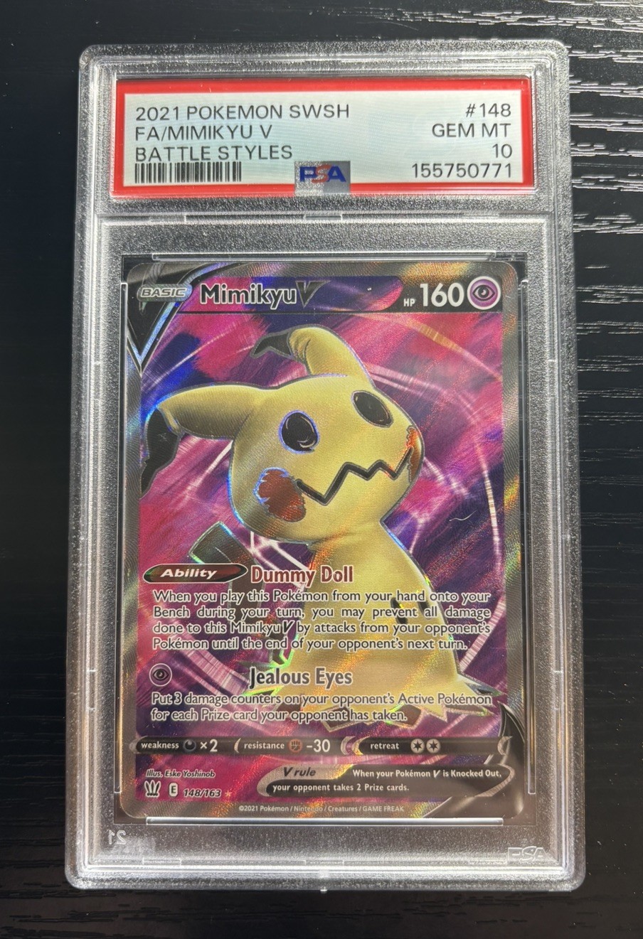 Mimikyu V 148 /163 Full Art 2021 Pokemon Sword & Shield Battle Styles - PSA 10