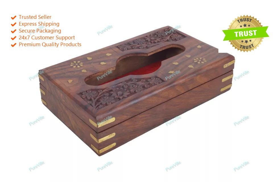 Anitque Home Office Decorative Wooden Tissue Box Napkin Organiser Holder