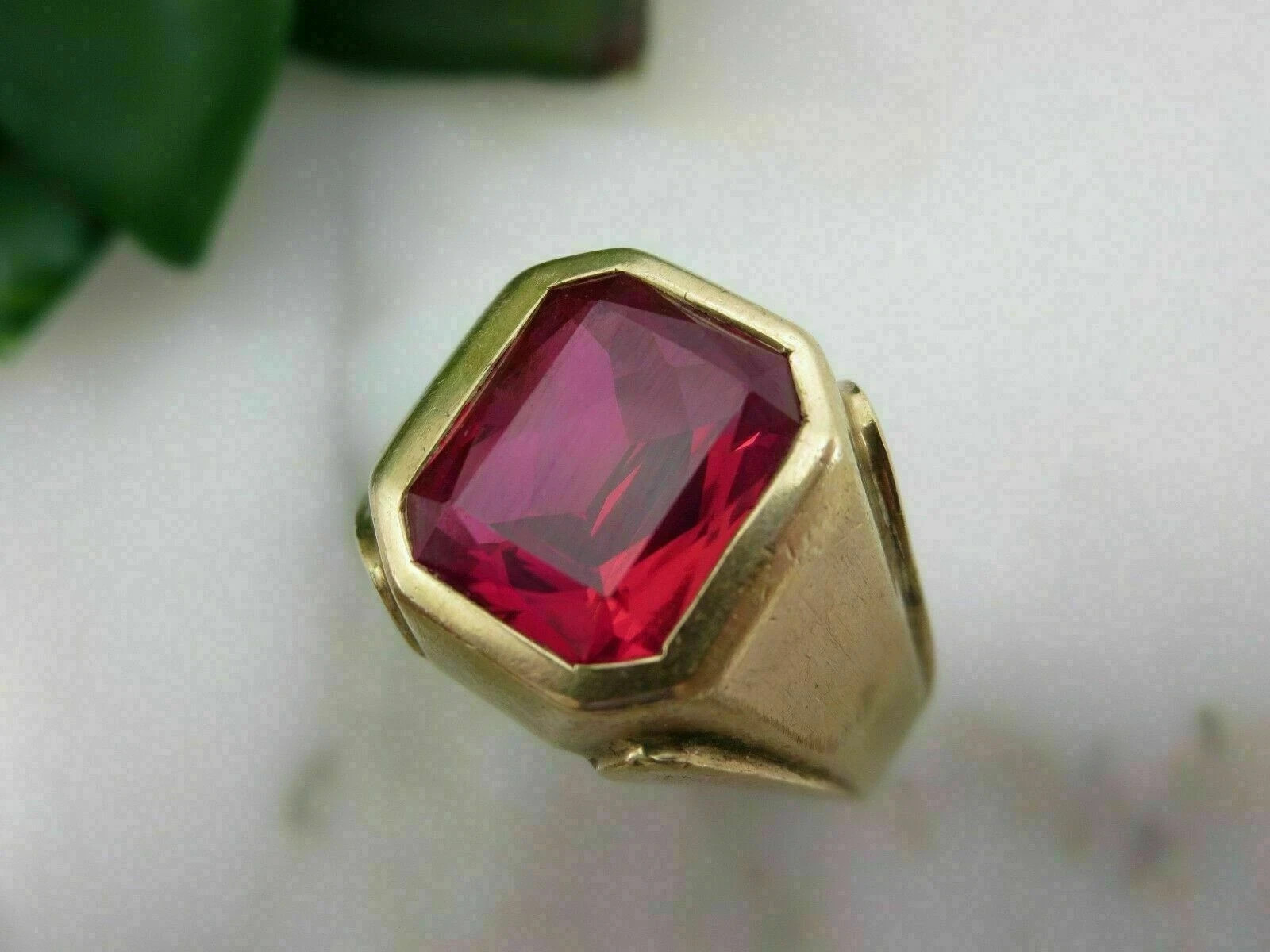 2.10Ct Emerald Cut Lab Created Red Ruby Men Wedding Ring 14k Yellow Gold Plated