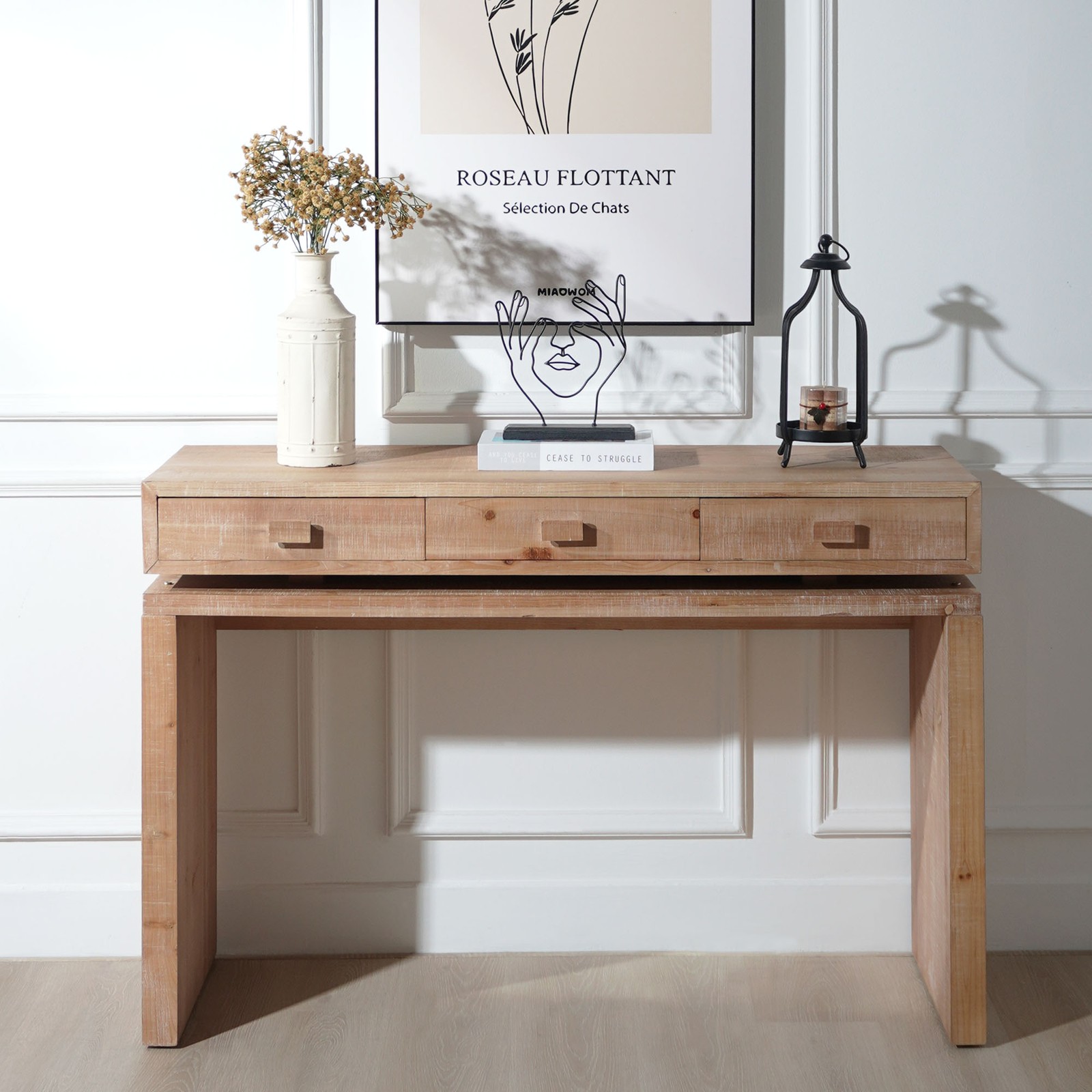 Rustic Wooden Console Table With 3 Drawers, 47in Entryway Table With Drawers,