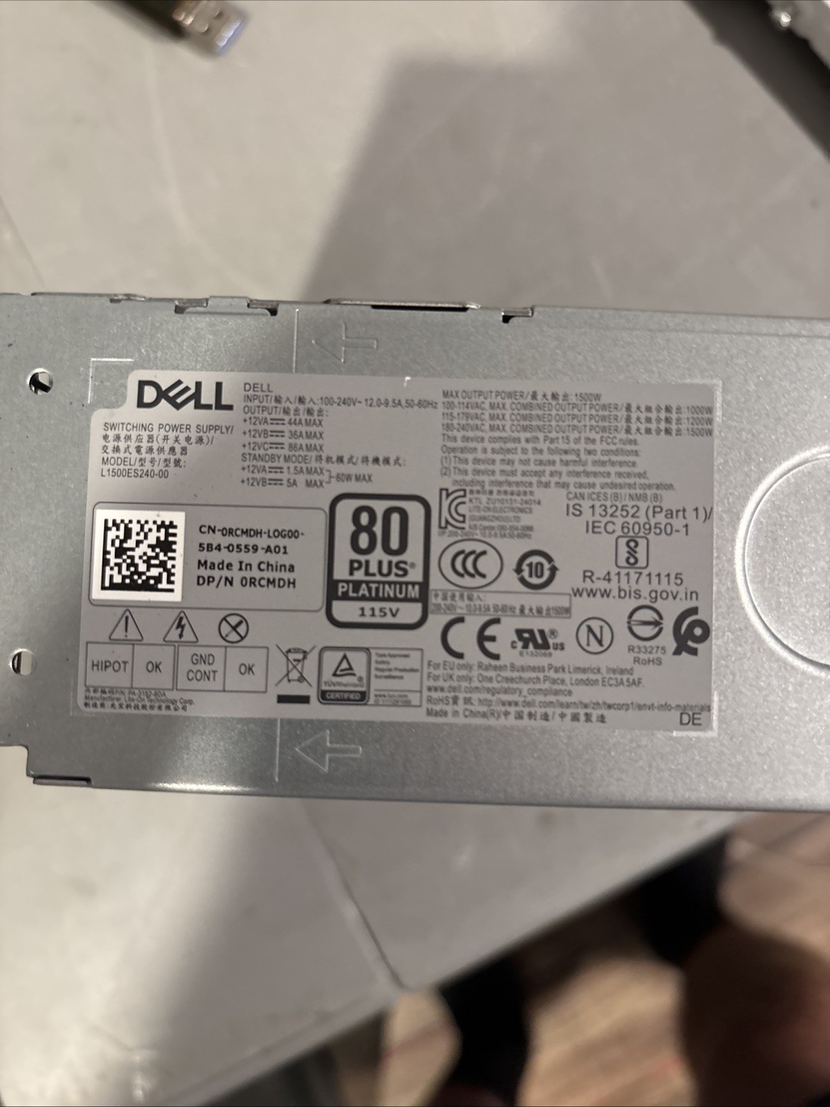 New Dell 1500W 80 Plus Platinum 115V Power Supply L1500ES240-00 - NEW