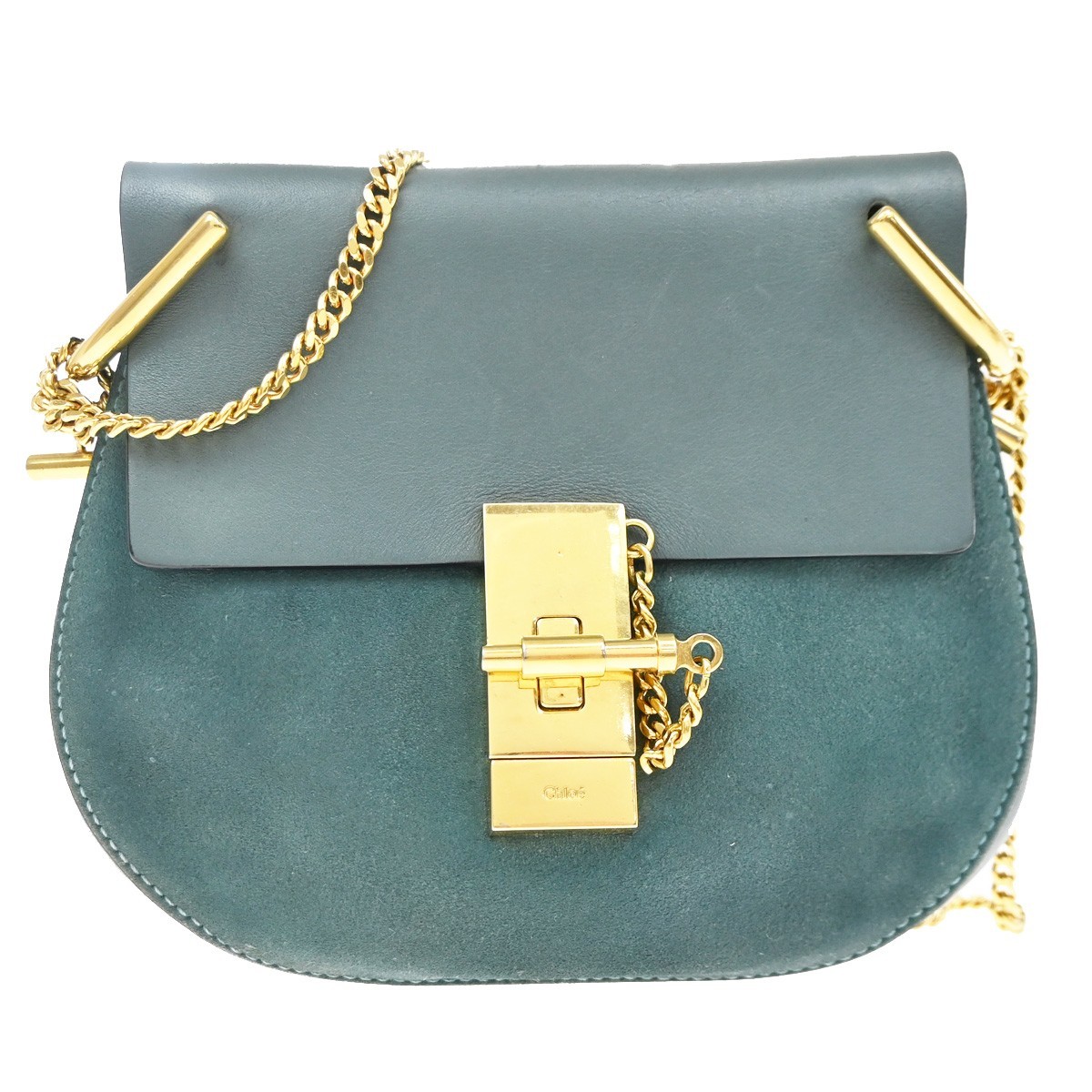 CHLOE Logo Drew Chain Mini Shoulder Bag Suede  Leather Blue GHW 35KD986
