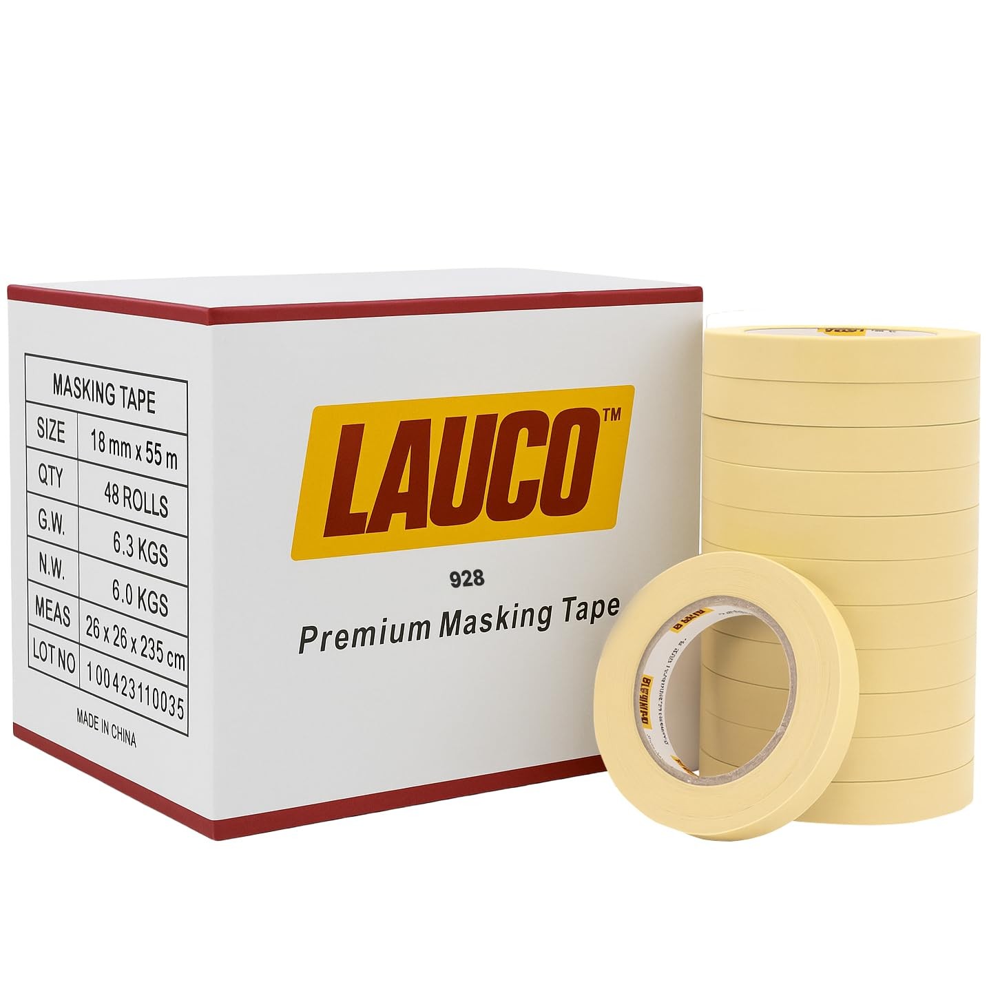 LAUCO 928 Automotive Refinish Masking Beige Tape Case of 48 Rolls, Size 18 x LAUCO 928 Automotive Refinish Masking Beige Tape Case of 48 Rolls, Size 18 x