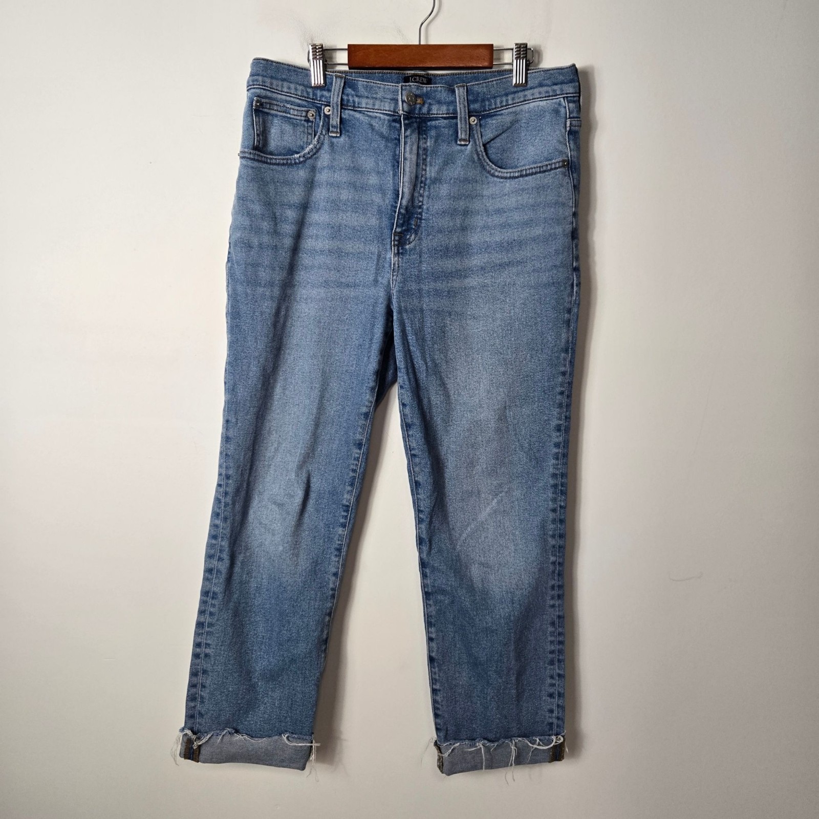 J. Crew Women\'s Size 30 Essential Straight Let Jeans in All-Day Stretch Raw Hem