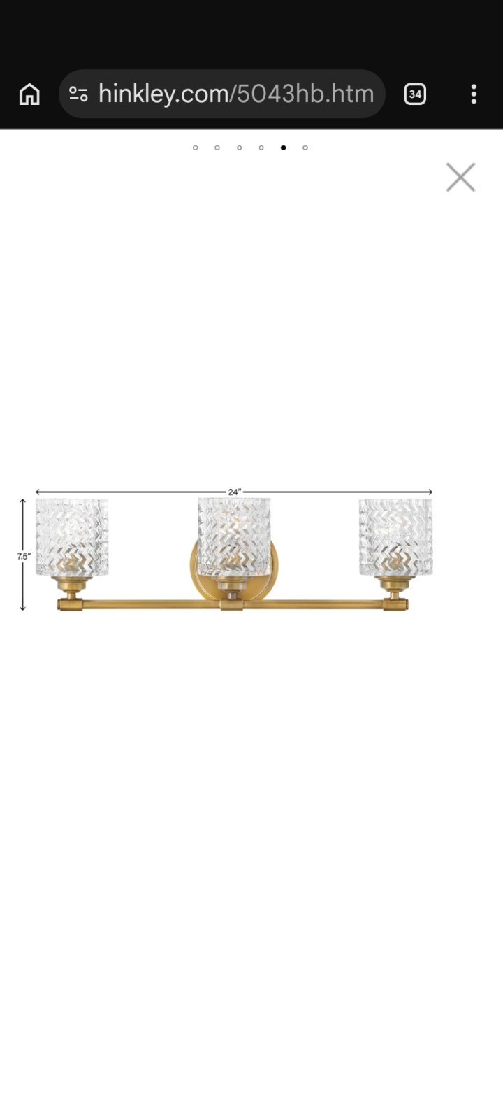Hinkley Lighting Elle Bath Three Light, Heritage Brass - 5043HB
