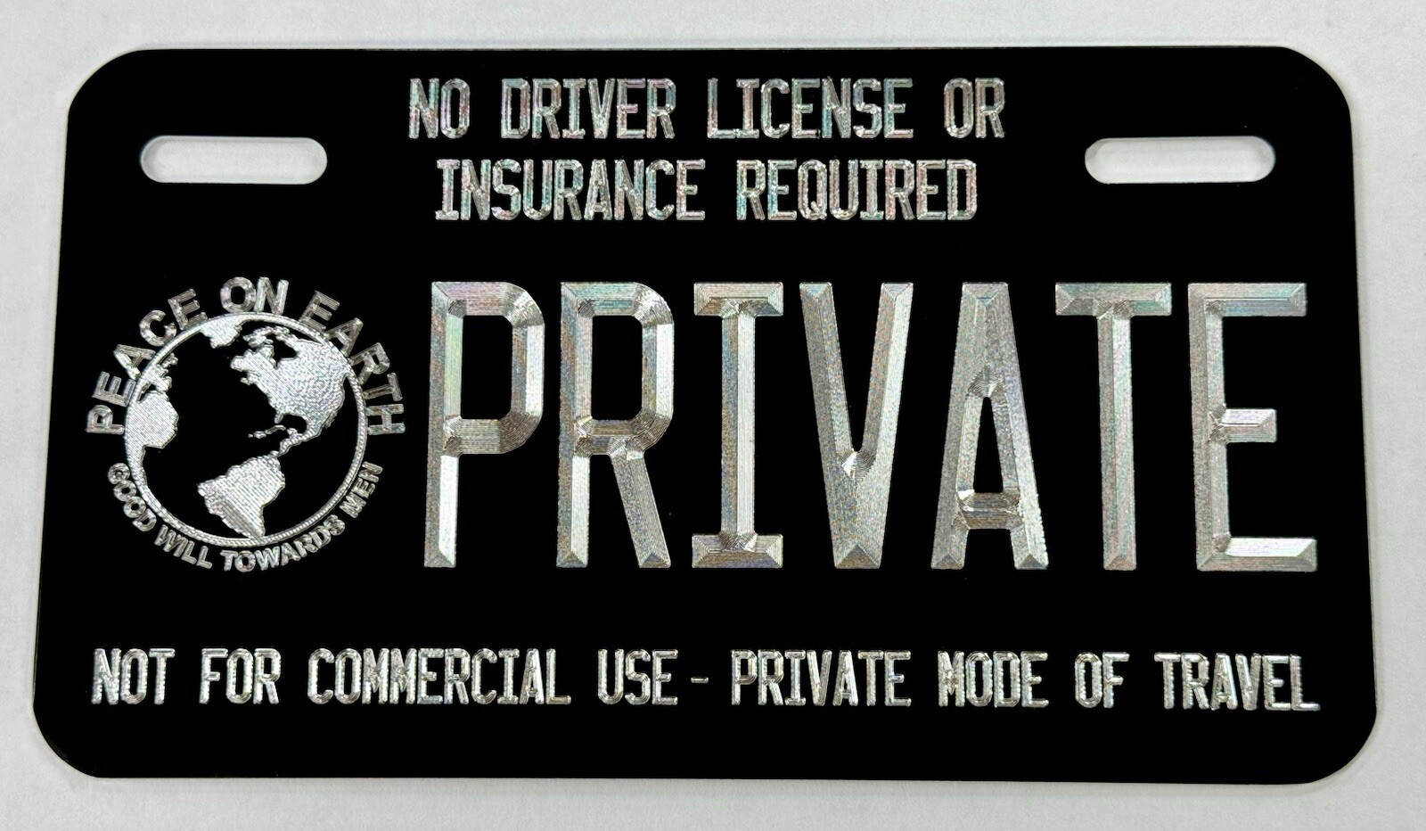 PRIVATE No Insurance Required Diamond Etched 7x4 MOTORCYCLE Tag License Plate
