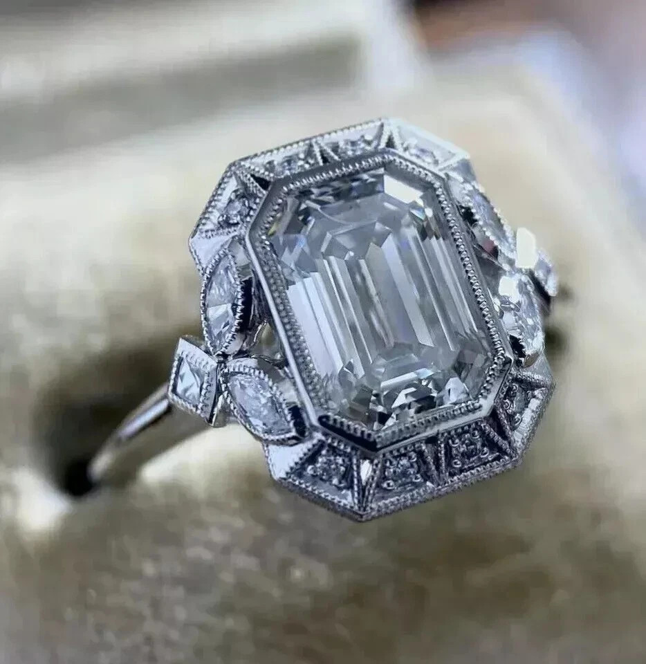 Art Deco Style Emerald Cut Lab Created Diamond 14K White Gold FN Engagement Ring Art Deco Style Emerald Cut Lab Created Diamond 14K White Gold FN Engagement Ring