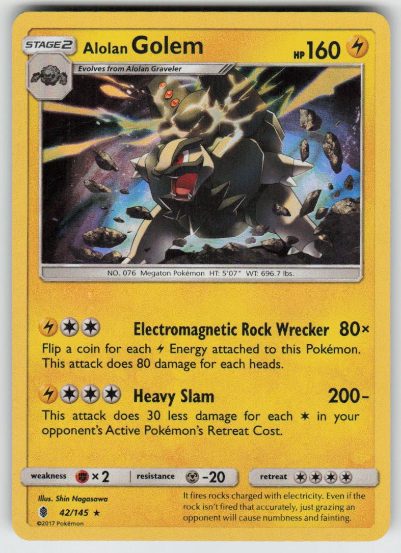 Holo Alolan Golem 42/145 Holo Rare Guardians Rising Near Mint