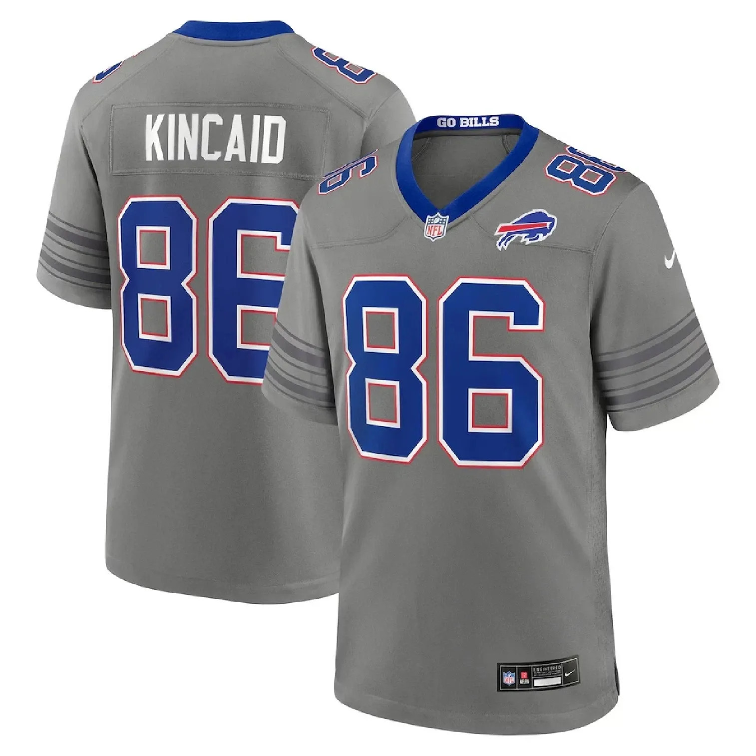 Men's Buffalo Bills Dalton Kincaid #86 Gray Nickel City Game Custom Jersey.