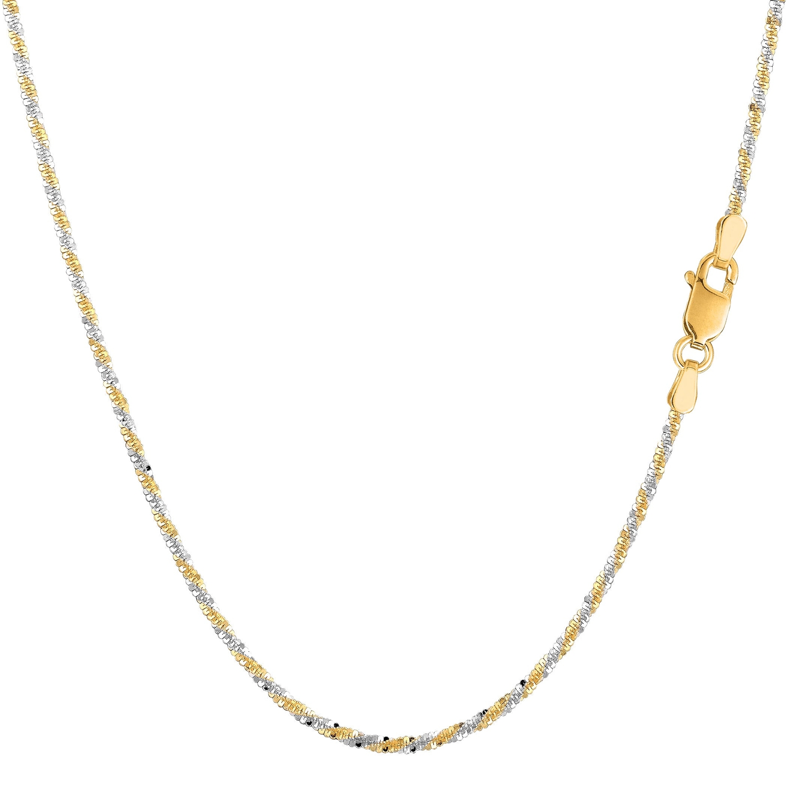 14k 2 Tone Yellow And White Real Gold Sparkle Chain Necklace, 1.5mm, 18\
