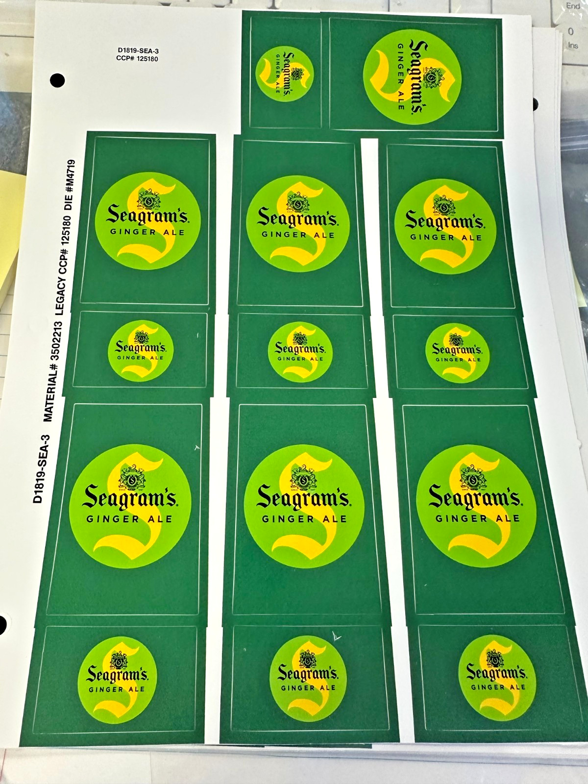 DECAL SEAGRAM\'S GINGER ALE LEV 7 LABEL Set # D37/38-SEA DECAL SEAGRAM\'S GINGER ALE LEV 7 LABEL Set # D37/38-SEA