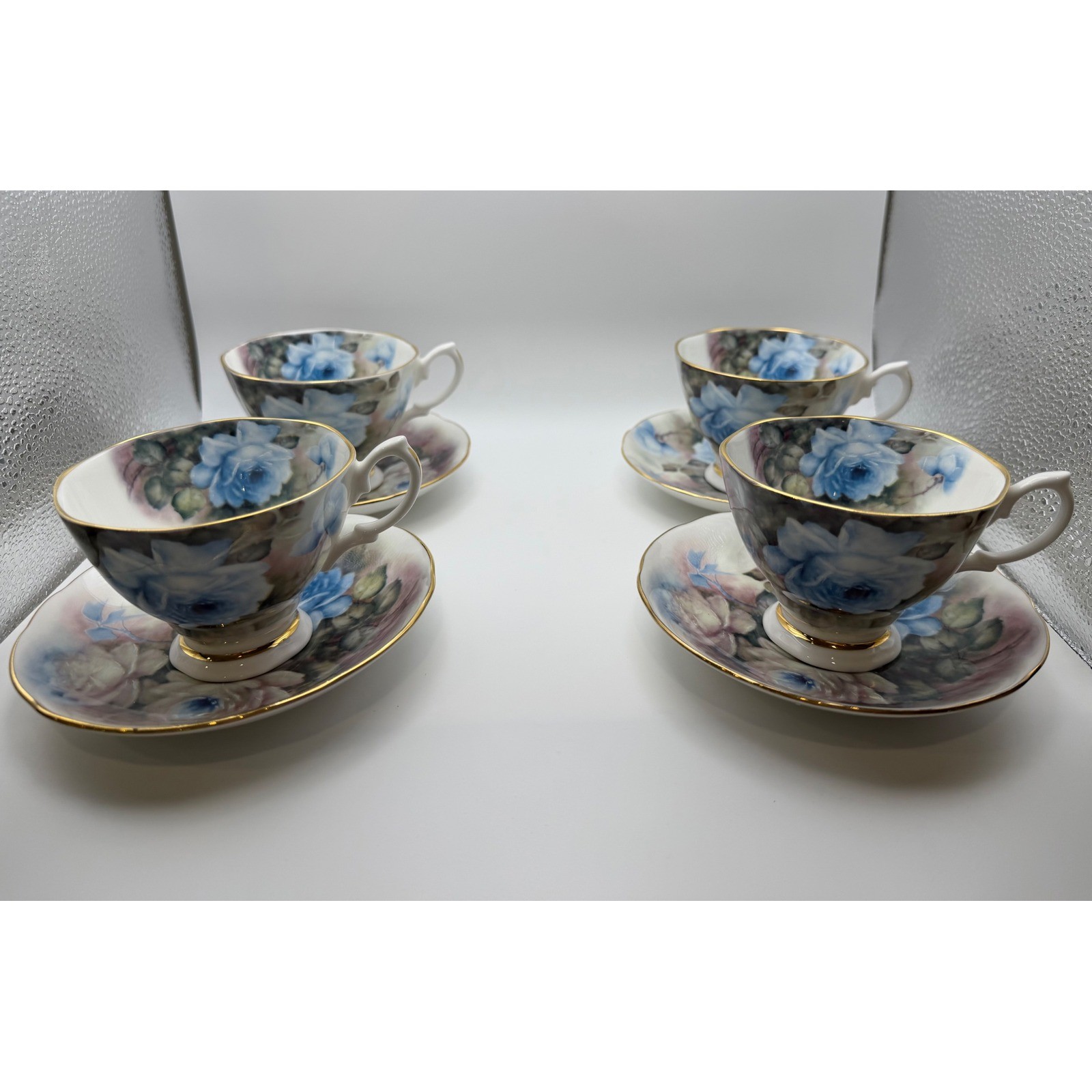 Vintage Royal Garden Rose Blossom Teacup & Saucer Set of 4 Staffordshire England Vintage Royal Garden Rose Blossom Teacup & Saucer Set of 4 Staffordshire England