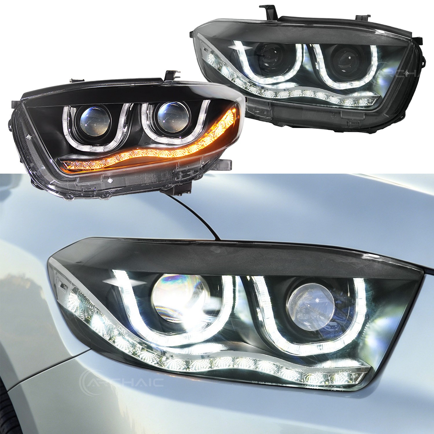 Pair LED Projector Headlights For Toyota Highlander 2008-2010 Sequential Lamps